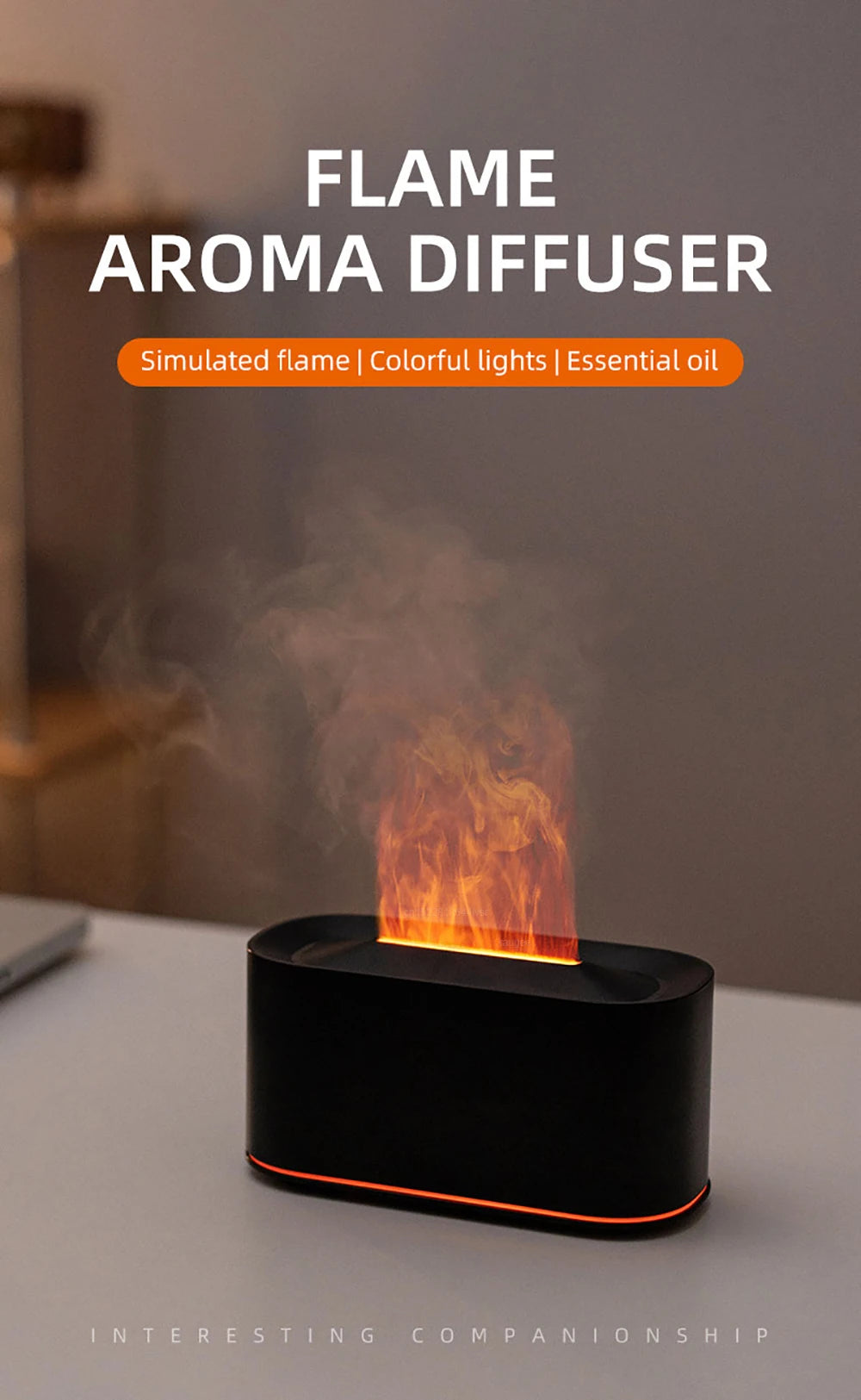 Aroma Humidifier Mini Air Humidifier for Home Bedroom Flame Essential Oils Diffuser Desktop Fragrance Diffuser with Night Light
