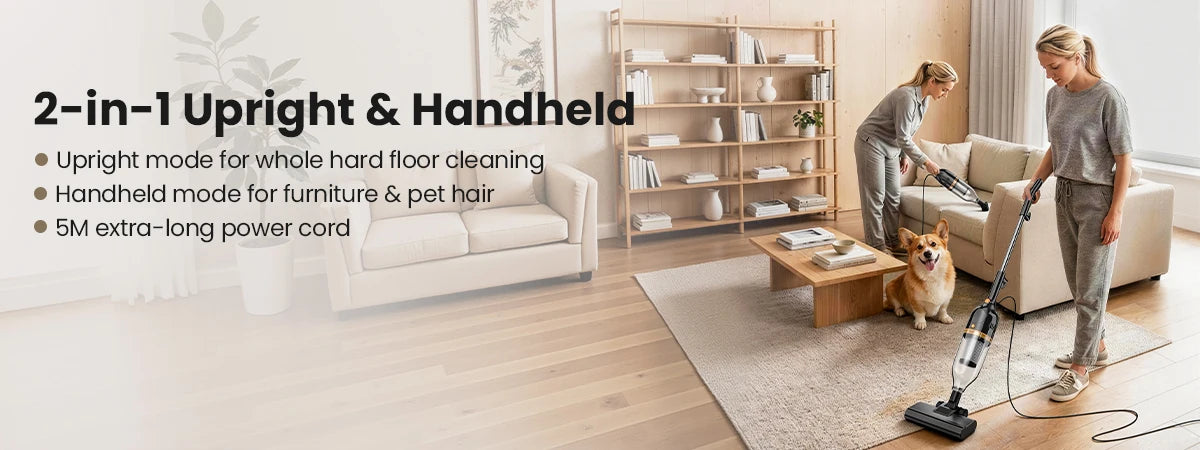 INSE R7 Corded Vacuum Cleaner, 20Kpa 600WPowerful Suction Handheld Stick Vacuum With 16Ft Cord, 2 in 1 Lightweight Vacuum Cleaner for Hard Floor Pet Hair