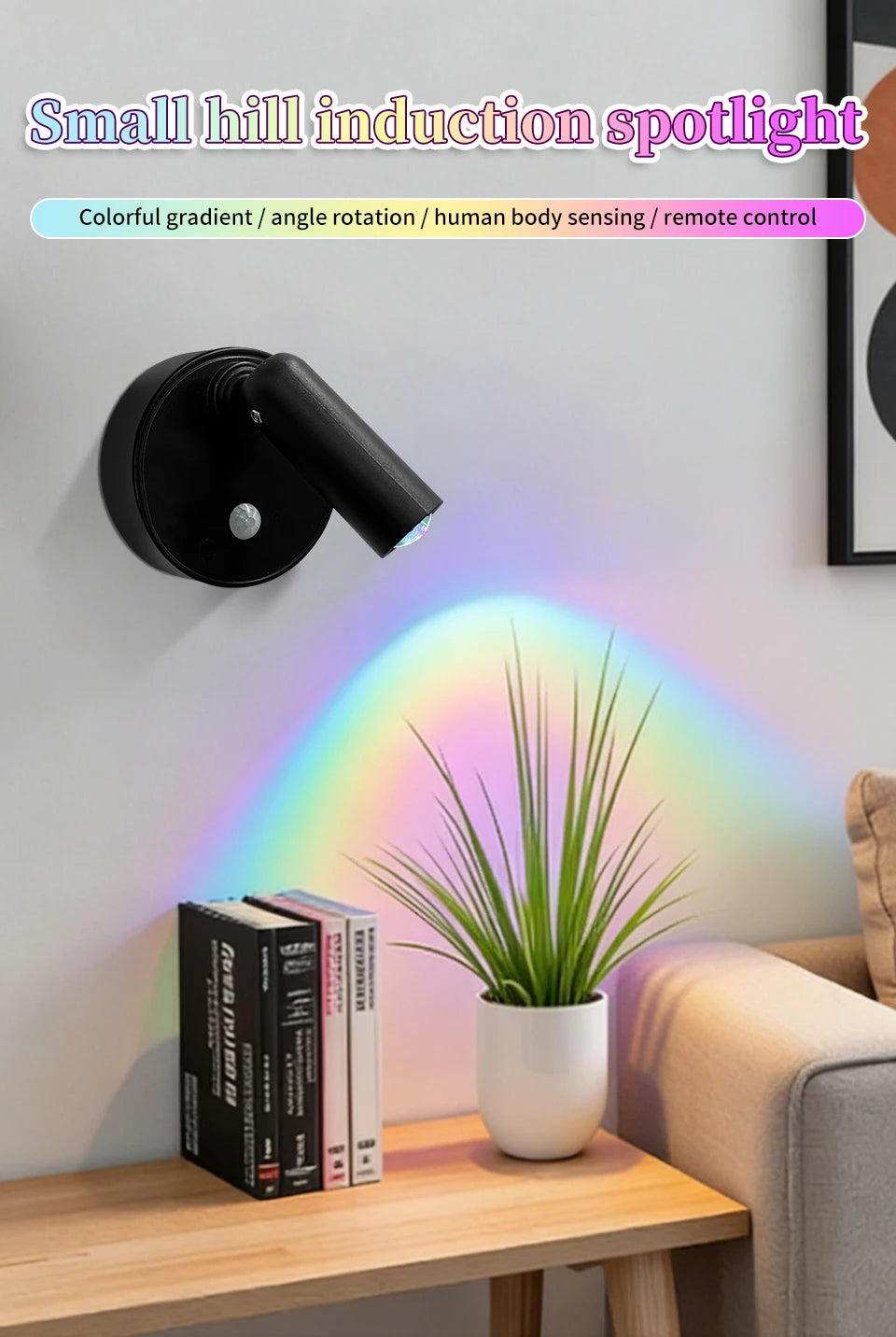 RGB Magnetic Wall Lamp Rotatable Spotlight 3Colors Touch Dimmable with Remote Control Rechargeable Motion Sensor LED Night Light