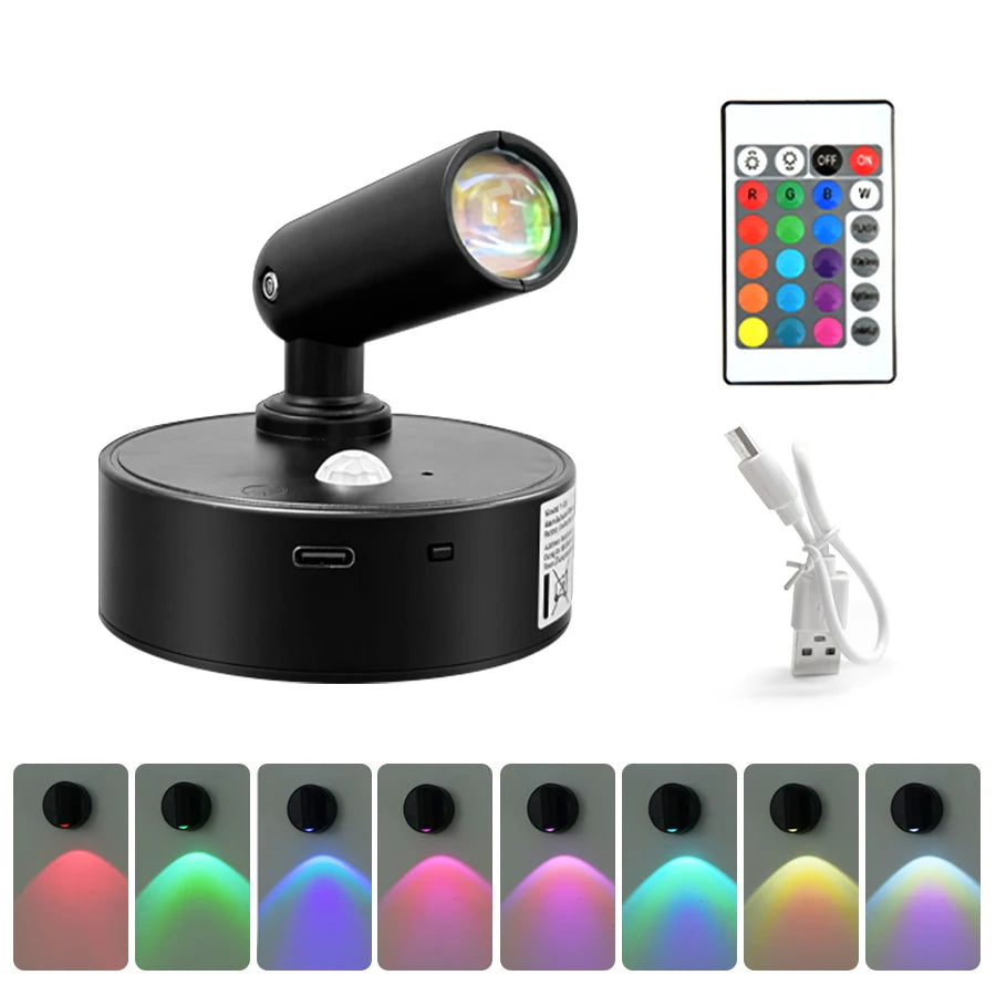 RGB Magnetic Wall Lamp Rotatable Spotlight 3Colors Touch Dimmable with Remote Control Rechargeable Motion Sensor LED Night Light
