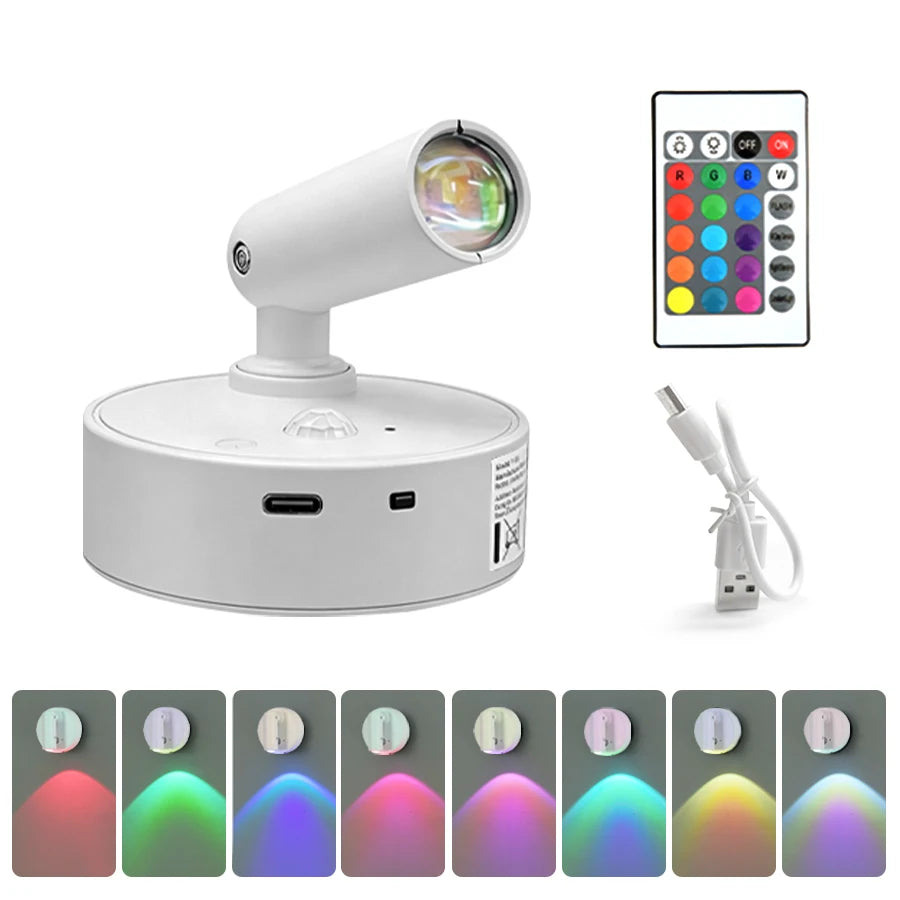 RGB Magnetic Wall Lamp Rotatable Spotlight 3Colors Touch Dimmable with Remote Control Rechargeable Motion Sensor LED Night Light