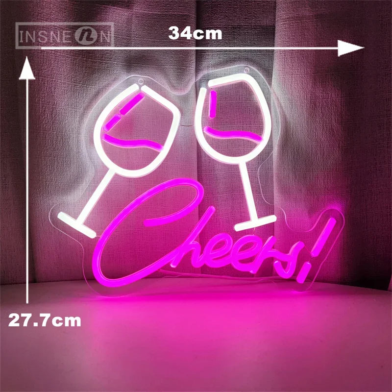 Cheers Goblet Led Neon Sign Usb Powered Pink Wall Light For Beer Bars Clubs Caves Weddings Birthdays Neon Sign Lights Room Decor