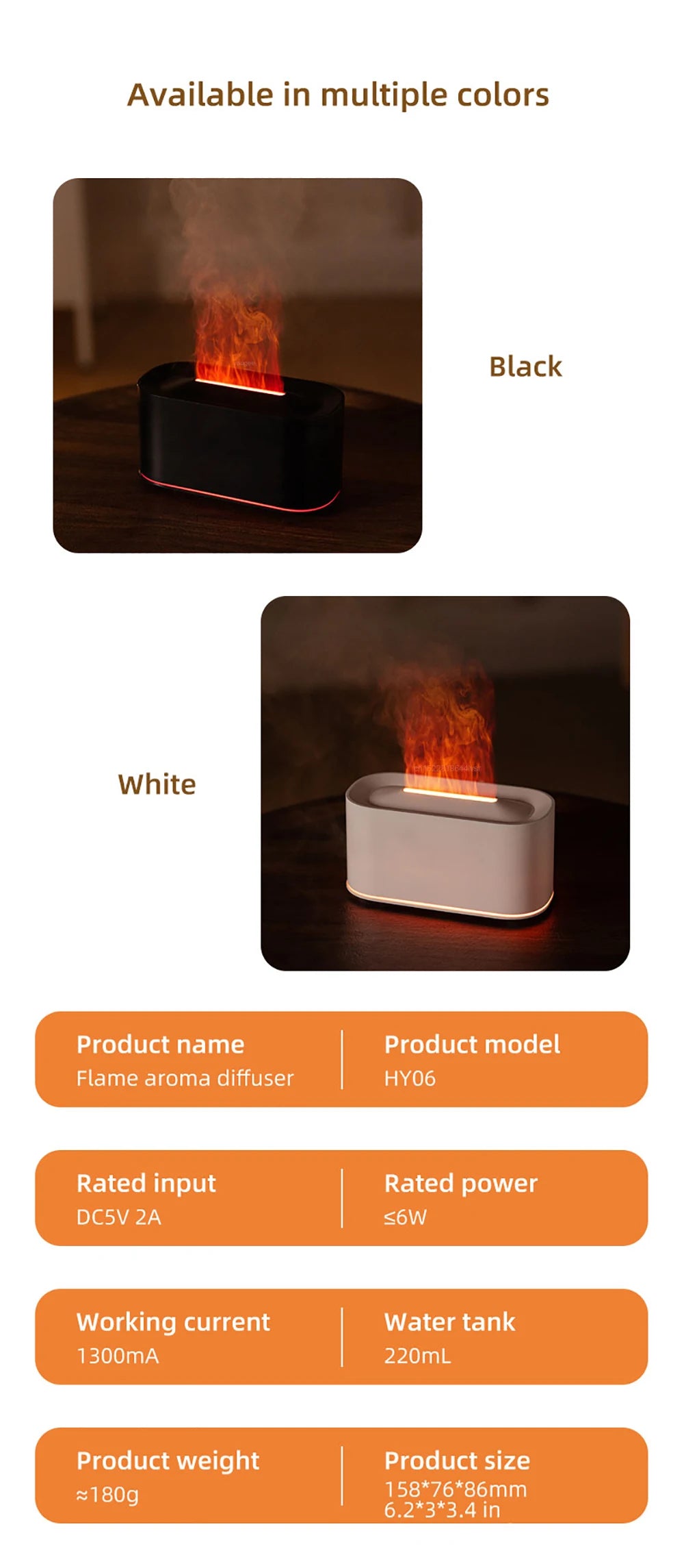 Aroma Humidifier Mini Air Humidifier for Home Bedroom Flame Essential Oils Diffuser Desktop Fragrance Diffuser with Night Light