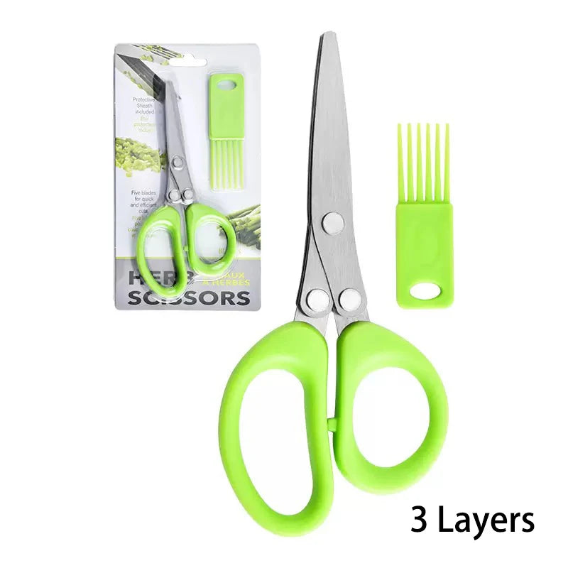 Multipurpose Cutting Shears with Stainless Steel 3/5 Layer Herb Stripper Kitchen Scissors Pepper Herb Scissors Shredded Chopped