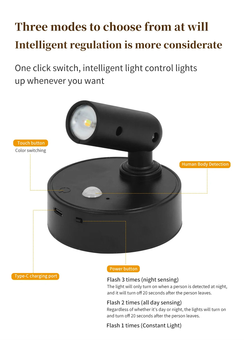 RGB Magnetic Wall Lamp Rotatable Spotlight 3Colors Touch Dimmable with Remote Control Rechargeable Motion Sensor LED Night Light