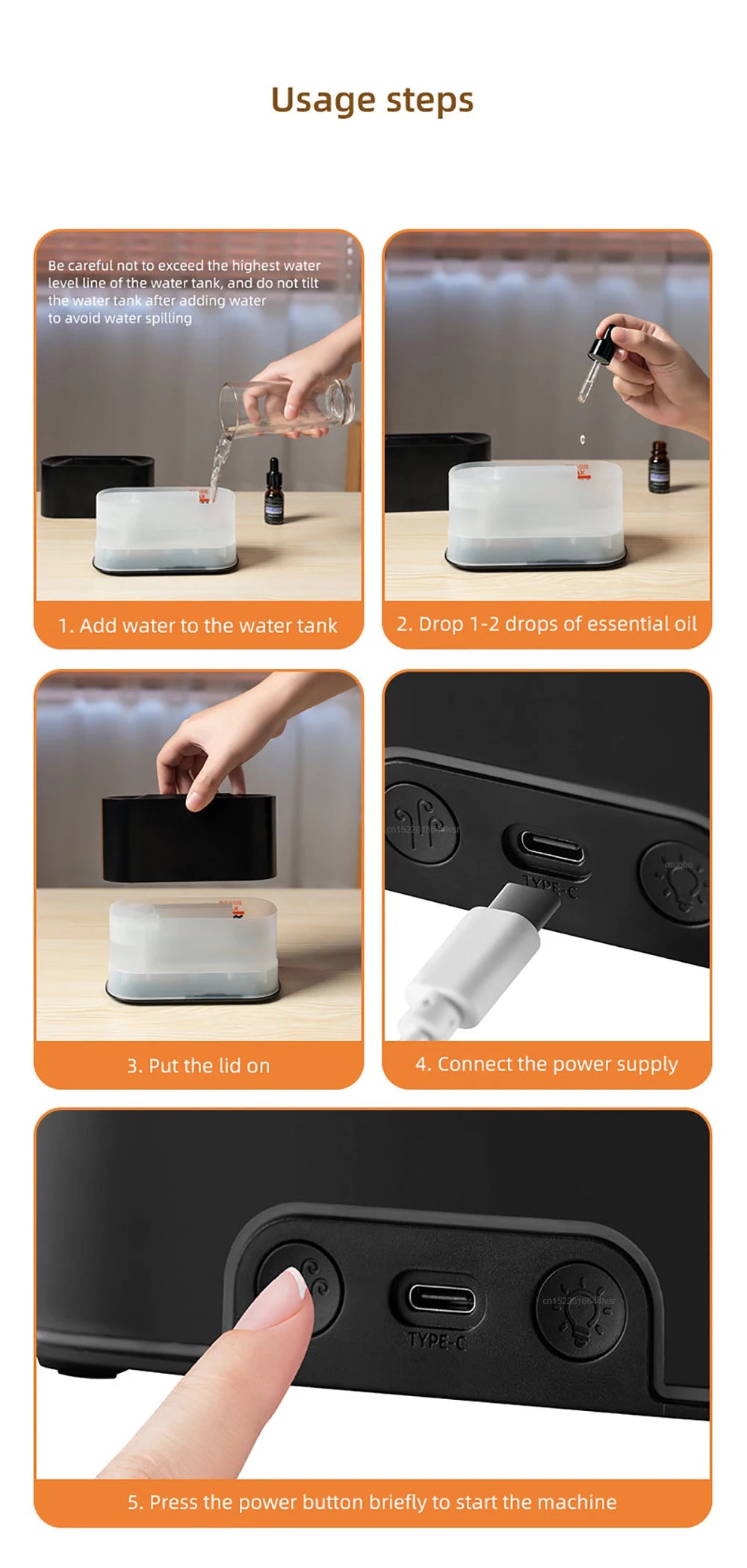 Aroma Humidifier Mini Air Humidifier for Home Bedroom Flame Essential Oils Diffuser Desktop Fragrance Diffuser with Night Light