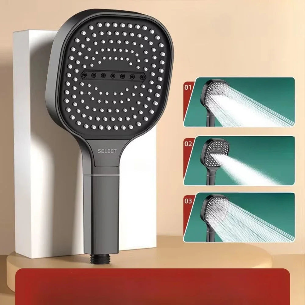 New 13cm Large Panel Shower Head Adjustable 3 Modes High Pressure Massage Shower Head Filter Element Bathroom Accessories