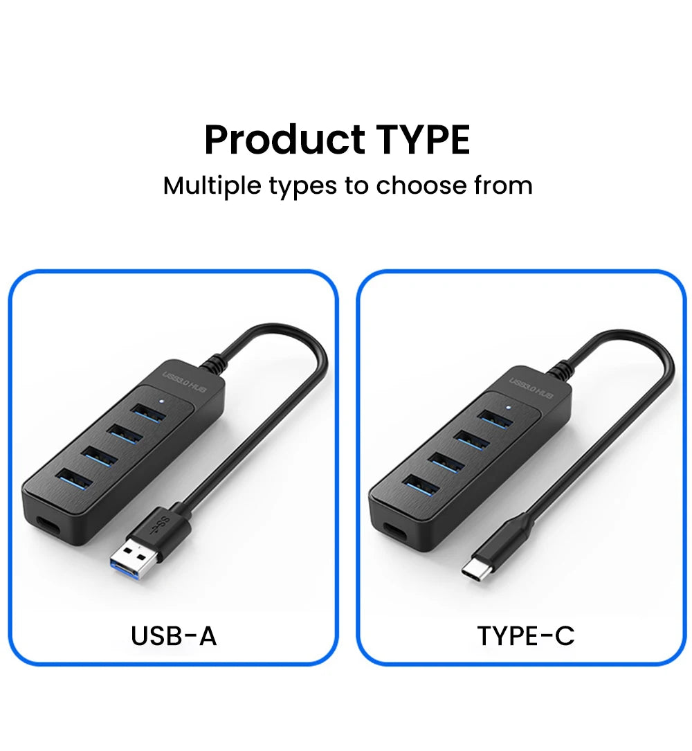 USB 3.0 HUB 4 Port Multi USB 3.0 Splitter Hub With USB C Charging Port Power Adapter Multiple Type C Expander Dock For Laptop PC