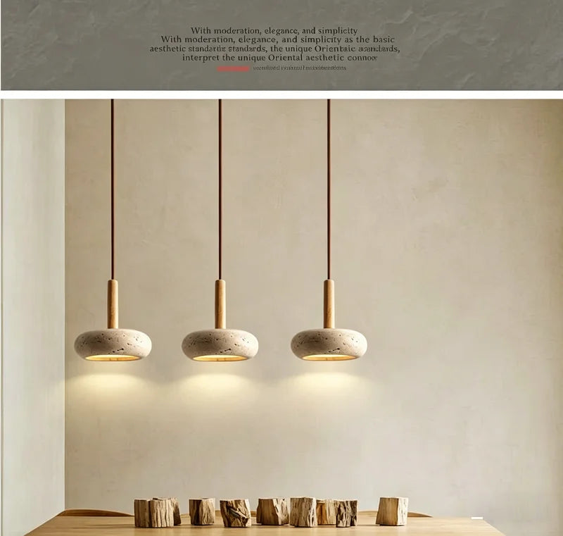 Hot Selling Pendant Lamps Wabi Sabi Circular Yellow Stone Commercial Home Decoration Restaurant Room LED Droplight