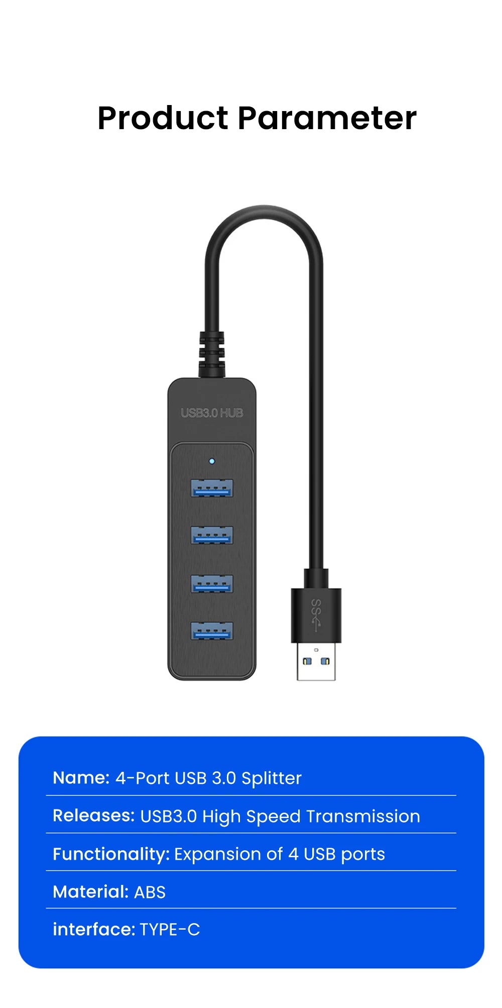 USB 3.0 HUB 4 Port Multi USB 3.0 Splitter Hub With USB C Charging Port Power Adapter Multiple Type C Expander Dock For Laptop PC
