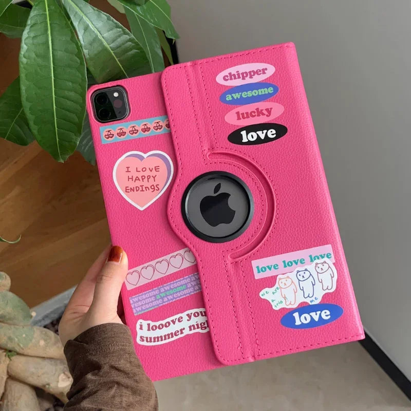 Case for iPad Pro 12.9 iPad Cover 2015/2017/2018/2020/2021/2022 360 Rotating Case iPad Pro 3rd 4th 5th Gen 11"inch Funda+Sticker