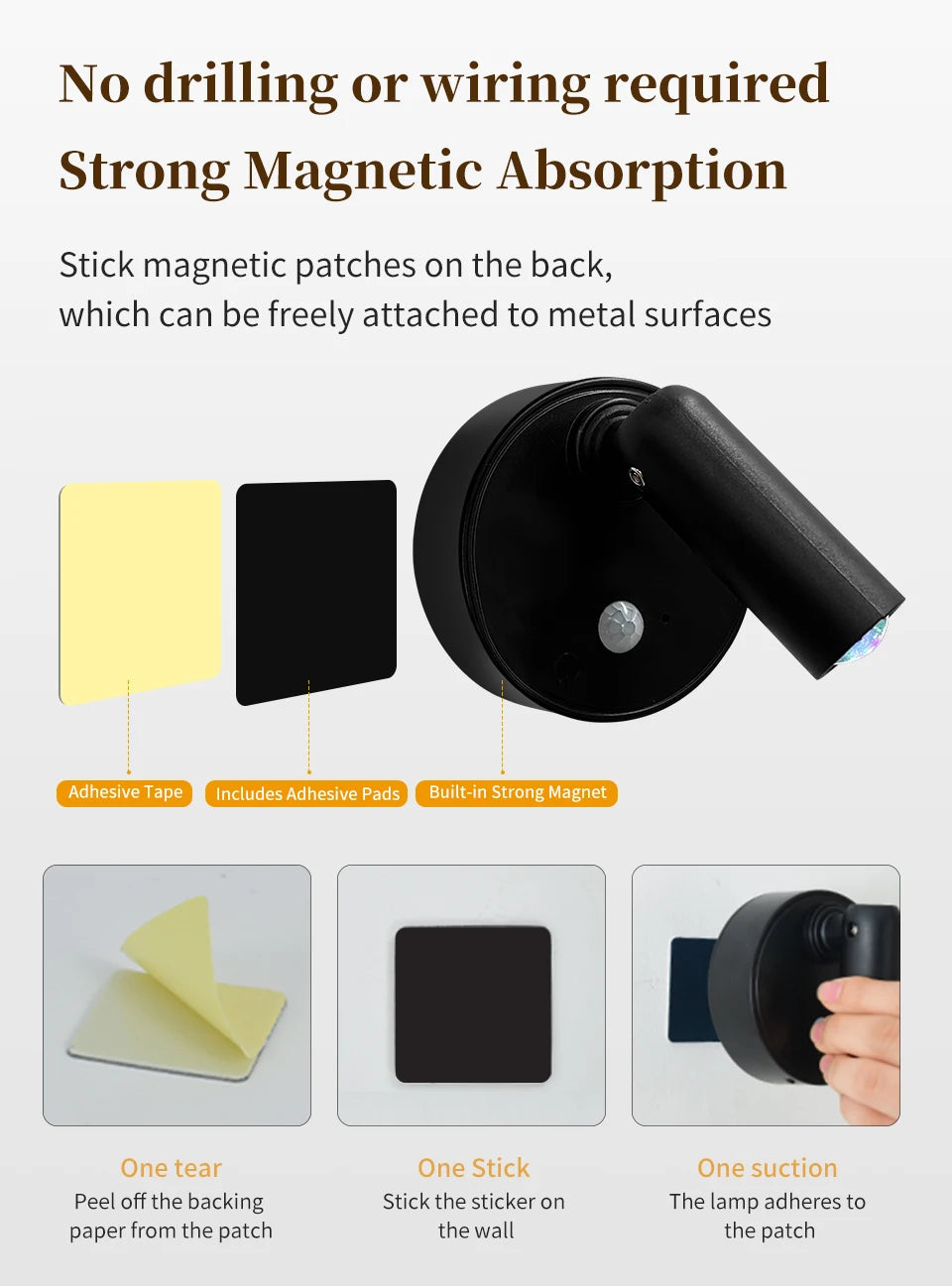 RGB Magnetic Wall Lamp Rotatable Spotlight 3Colors Touch Dimmable with Remote Control Rechargeable Motion Sensor LED Night Light