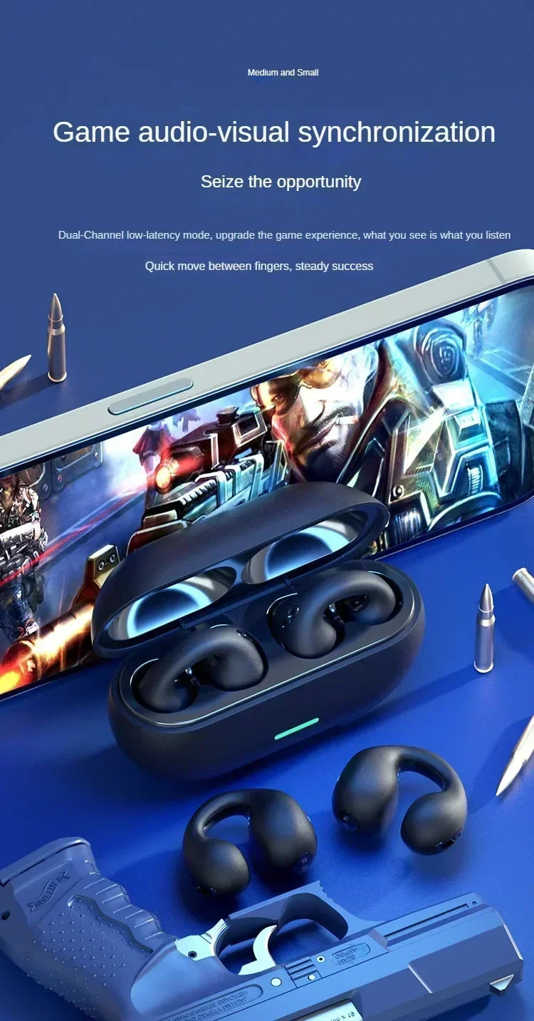 T75 Wireless Bluetooth 5.3 Bone Conduction Headphones Clip Ear Music Noise Canceling Headset HD Call Sports Gaming Earphone