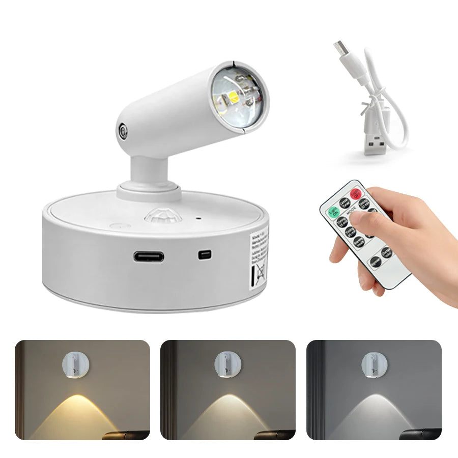 RGB Magnetic Wall Lamp Rotatable Spotlight 3Colors Touch Dimmable with Remote Control Rechargeable Motion Sensor LED Night Light