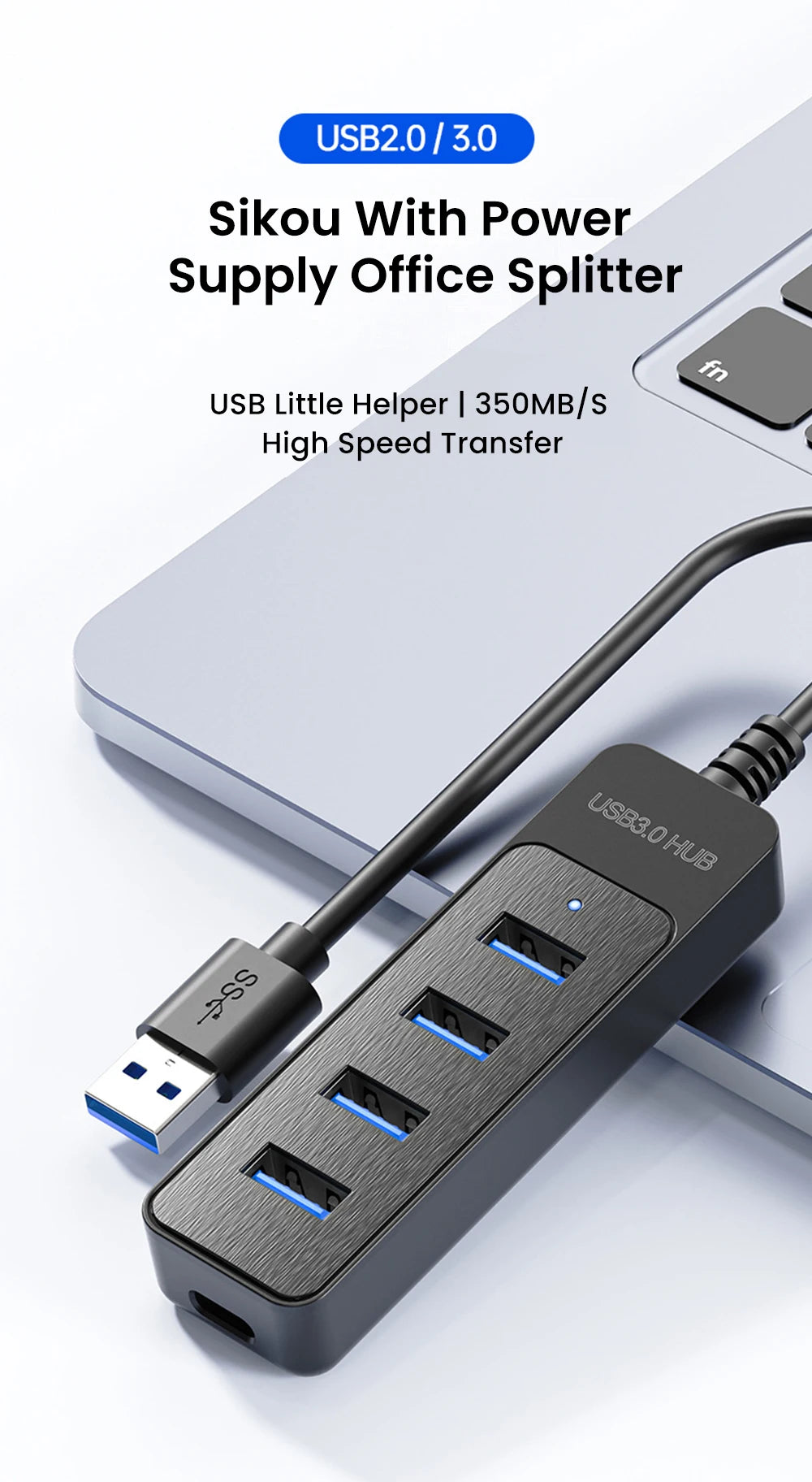 USB 3.0 HUB 4 Port Multi USB 3.0 Splitter Hub With USB C Charging Port Power Adapter Multiple Type C Expander Dock For Laptop PC