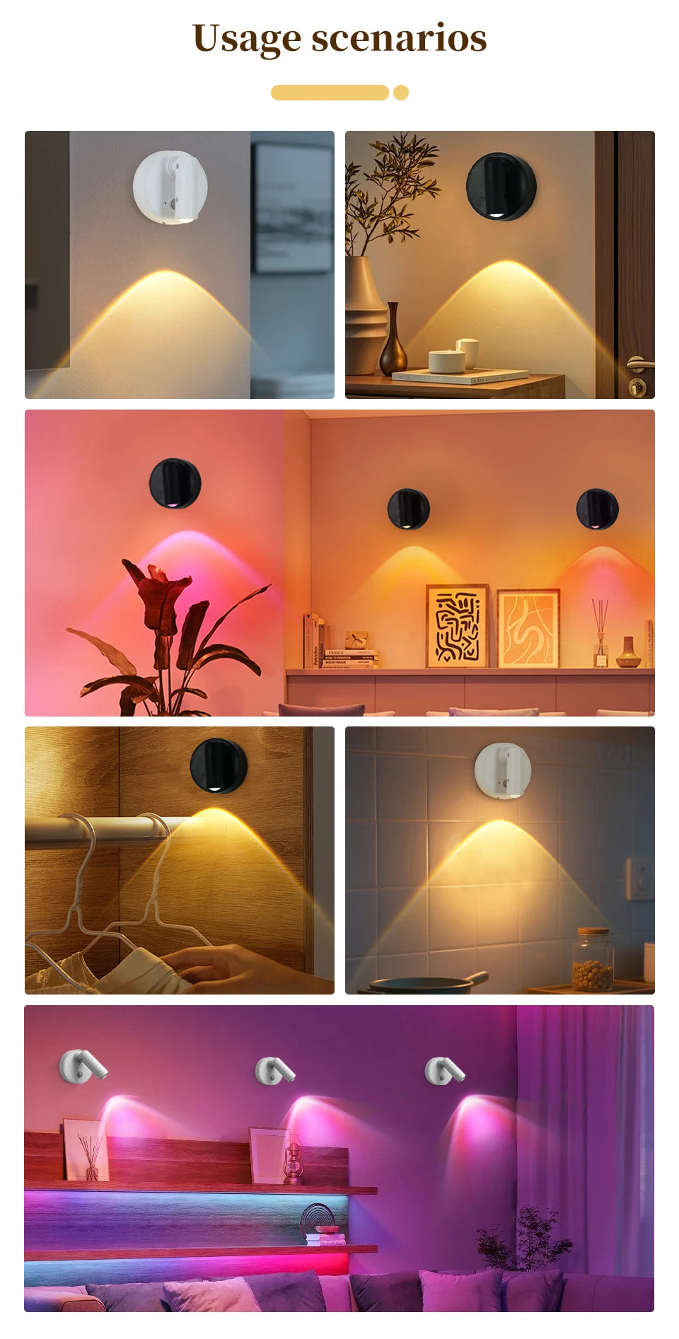 RGB Magnetic Wall Lamp Rotatable Spotlight 3Colors Touch Dimmable with Remote Control Rechargeable Motion Sensor LED Night Light