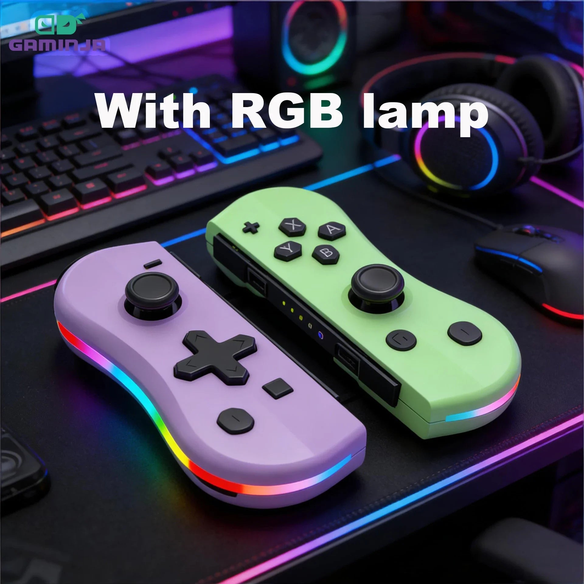 GAMINJA Wireless Switch Joypad Controller With RGB lamp For Switch Game Console L/R Handle Grip With Wake Up Screenshot Function