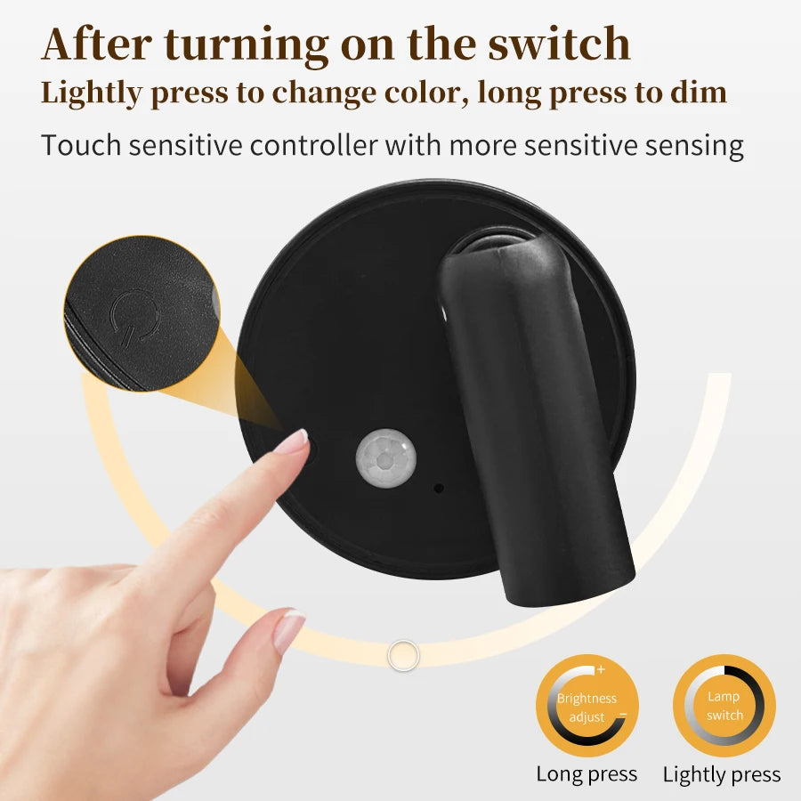 RGB Magnetic Wall Lamp Rotatable Spotlight 3Colors Touch Dimmable with Remote Control Rechargeable Motion Sensor LED Night Light