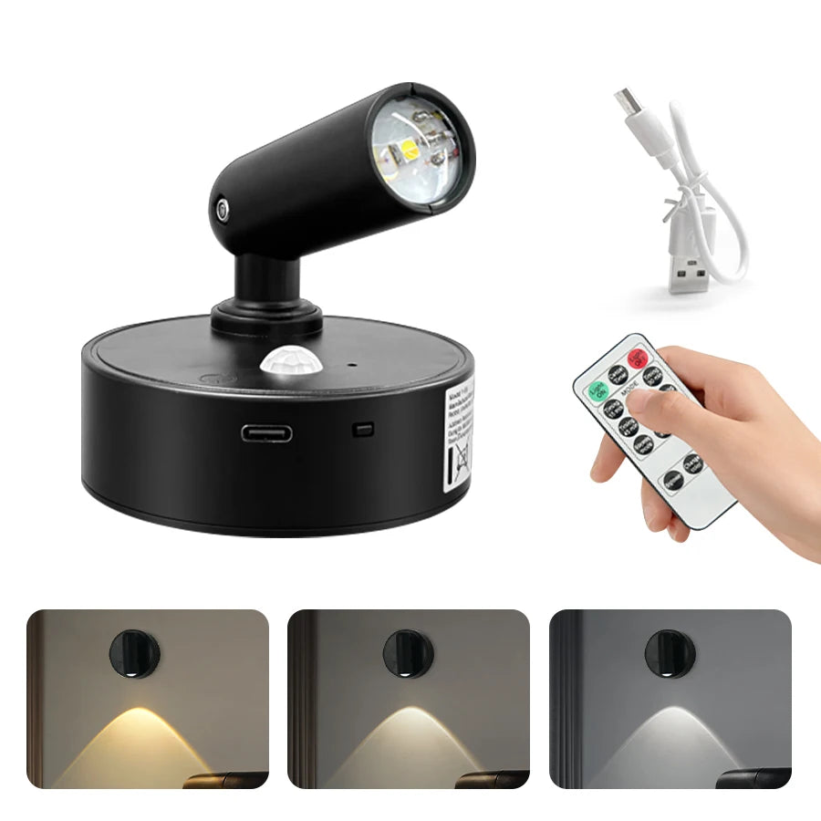 RGB Magnetic Wall Lamp Rotatable Spotlight 3Colors Touch Dimmable with Remote Control Rechargeable Motion Sensor LED Night Light