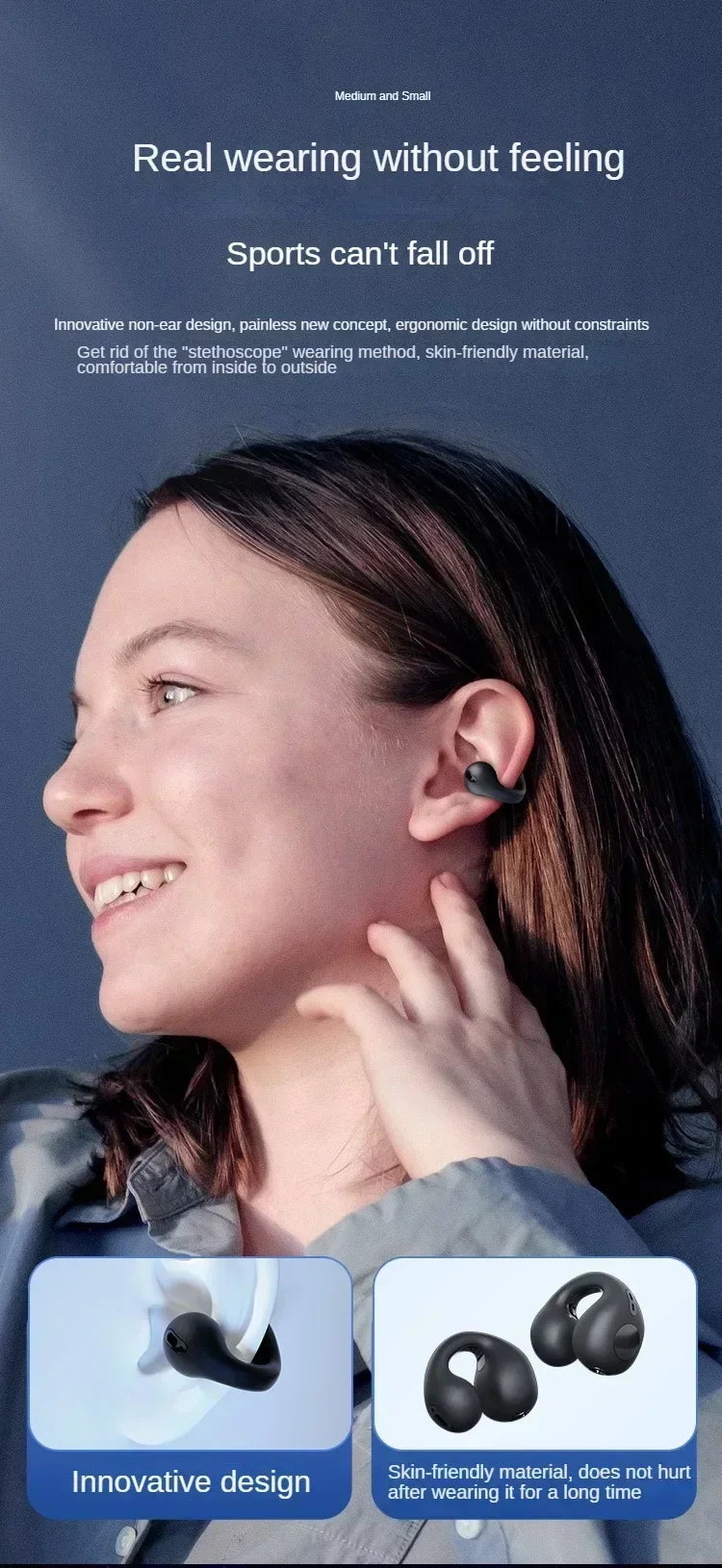 T75 Wireless Bluetooth 5.3 Bone Conduction Headphones Clip Ear Music Noise Canceling Headset HD Call Sports Gaming Earphone