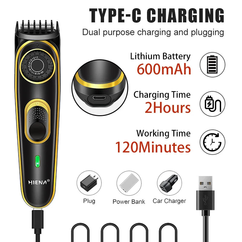 HIENA Electric Hair Clippers 10 Gear adjustable professional barber hair cutting machine Wet and Dry haircut Beard Trimmer Razor