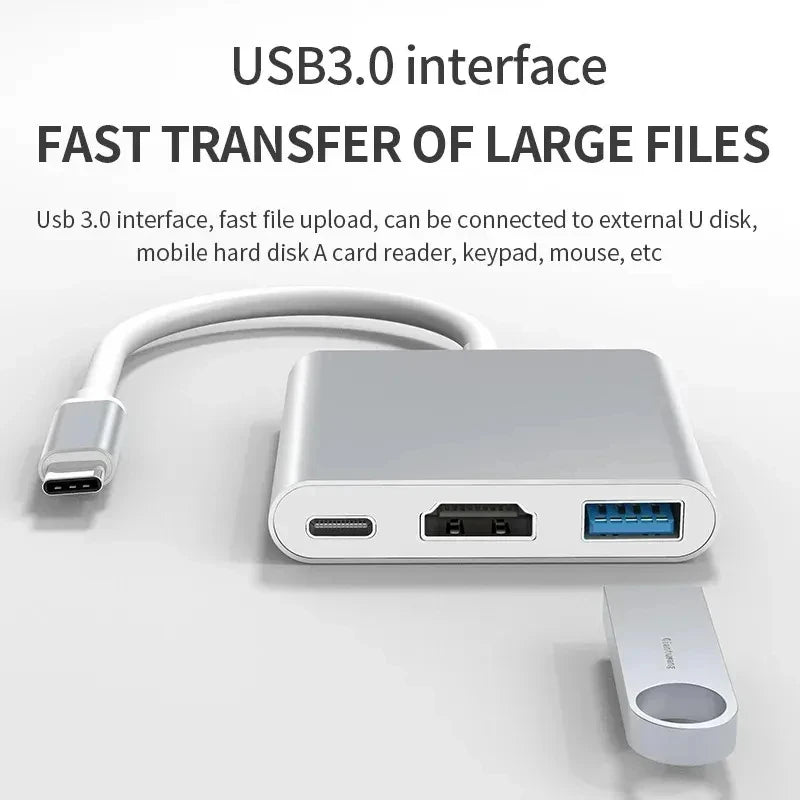 3 In 1 Usb-C Usb Hub Male To Female Hdmi-Compatible 4k Usb 3.1 Type-C To Usb 3.0 Charging Adapter For Macbook Air 12 Converter