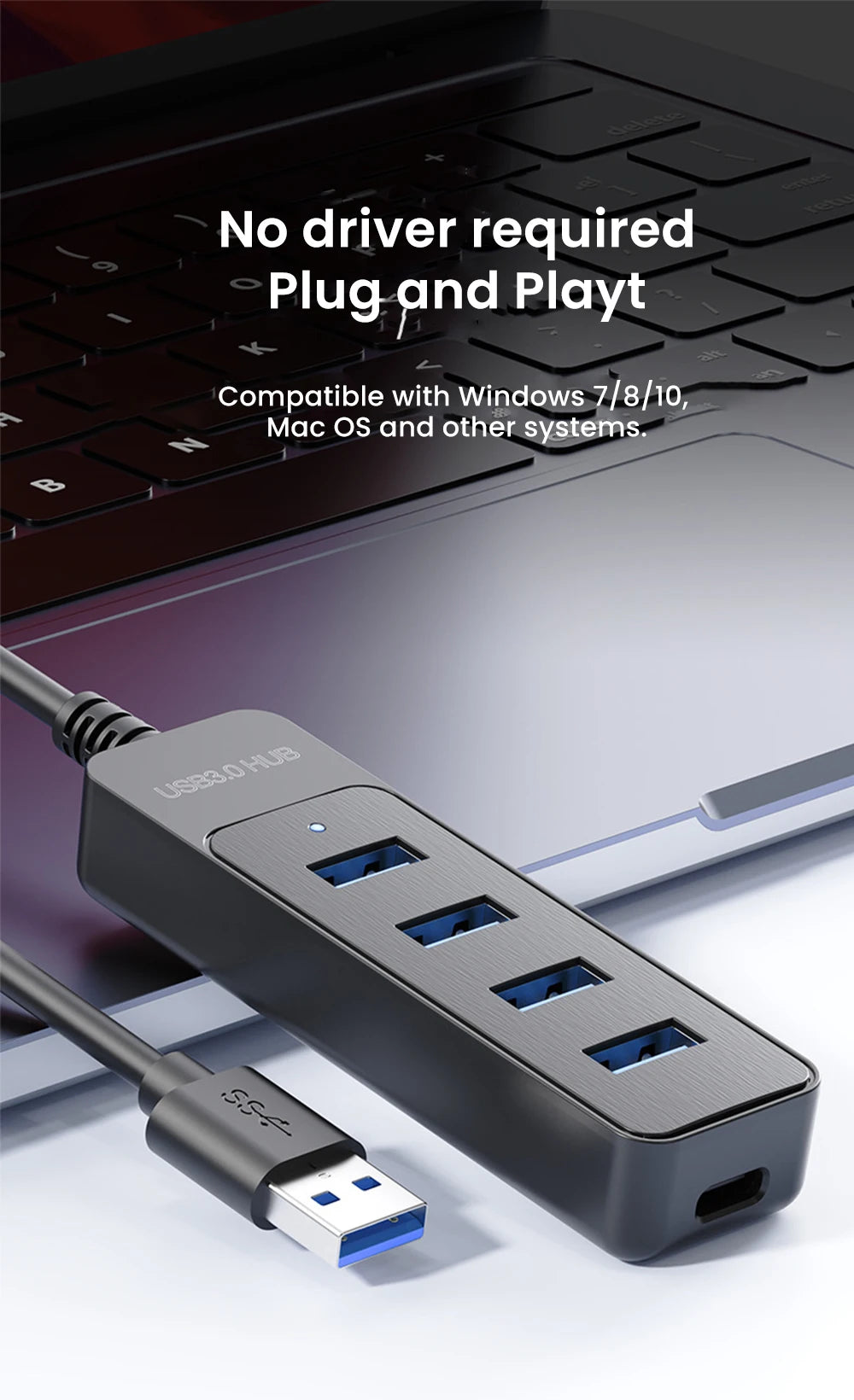 USB 3.0 HUB 4 Port Multi USB 3.0 Splitter Hub With USB C Charging Port Power Adapter Multiple Type C Expander Dock For Laptop PC