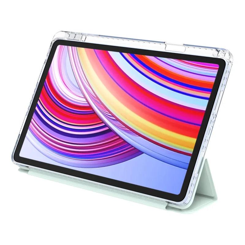 Clear Multi-Folding Tablet Cover For Redmi Pad Pro Case 12.1 with Pencil Holder Funda For Redmi Pad Pro Poco Pad 12 1 2024 Case