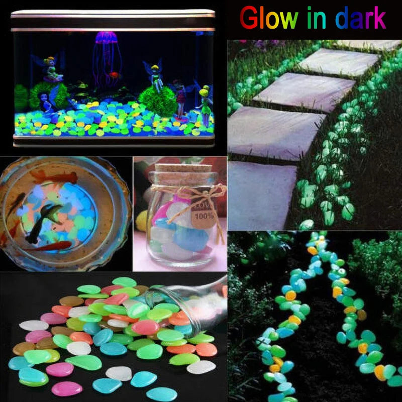 50Pcs Glow in the Dark Garden Pebbles For Sidewalk Garden Terrace Lawn Garden Patio Fish Tank Aquarium Decoration Glow Stone