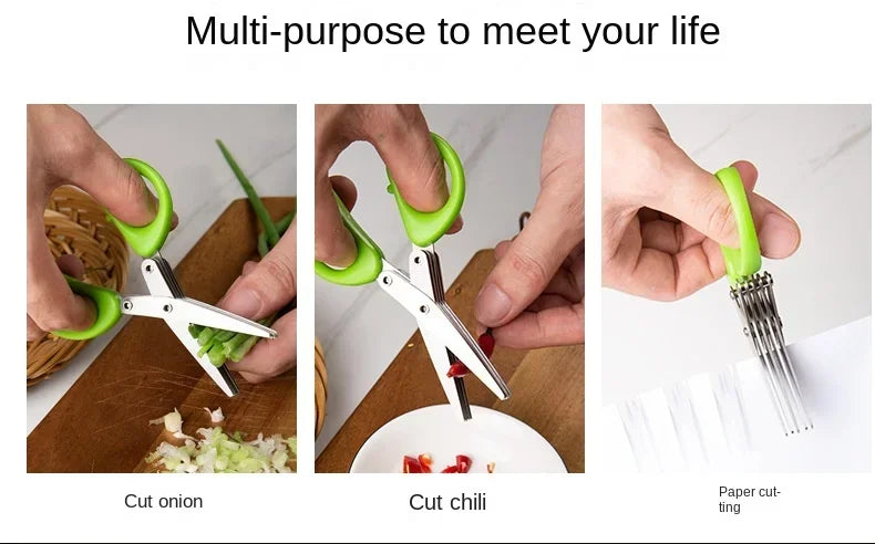 Multipurpose Cutting Shears with Stainless Steel 3/5 Layer Herb Stripper Kitchen Scissors Pepper Herb Scissors Shredded Chopped