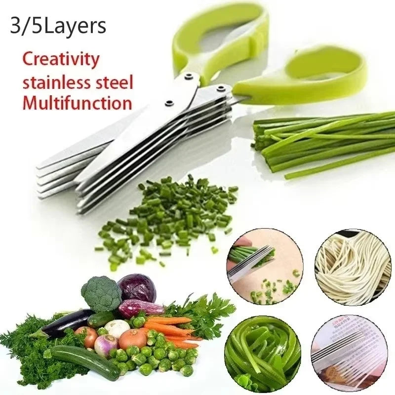 Multipurpose Cutting Shears with Stainless Steel 3/5 Layer Herb Stripper Kitchen Scissors Pepper Herb Scissors Shredded Chopped