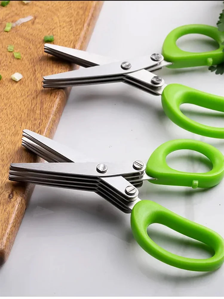 Multipurpose Cutting Shears with Stainless Steel 3/5 Layer Herb Stripper Kitchen Scissors Pepper Herb Scissors Shredded Chopped