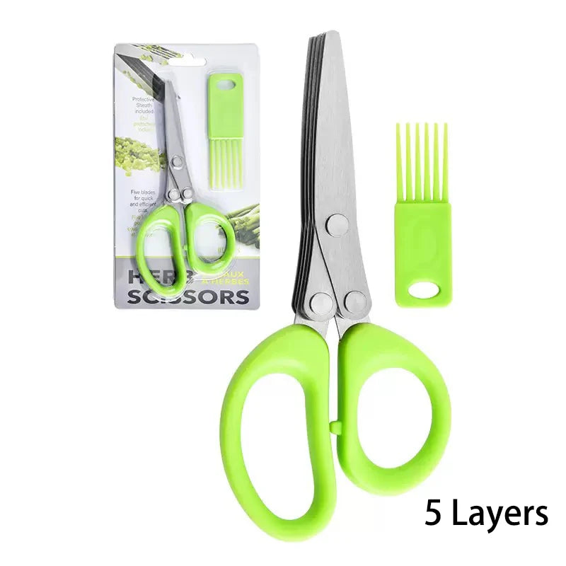 Multipurpose Cutting Shears with Stainless Steel 3/5 Layer Herb Stripper Kitchen Scissors Pepper Herb Scissors Shredded Chopped