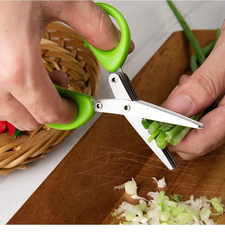 Multipurpose Cutting Shears with Stainless Steel 3/5 Layer Herb Stripper Kitchen Scissors Pepper Herb Scissors Shredded Chopped